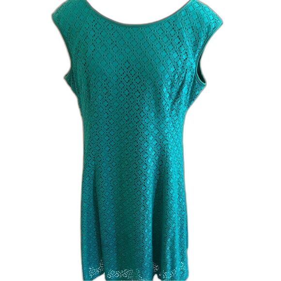 Jessica Howard Dress Women's Size 14 Turquoise A-Line Lace Overlay Sleeveless - Picture 1 of 9